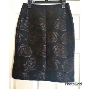 Elegant Black Pencil Skirt with Metallic Roses